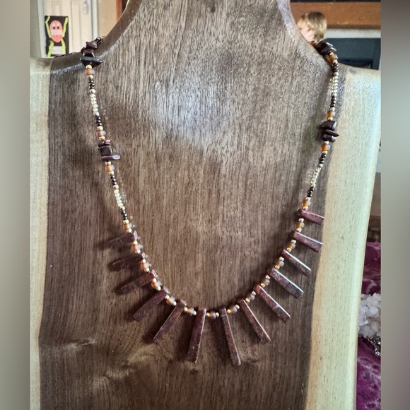 Handmade Jewelry - Moss Agate & Red Tiger Eye Fringe Necklace – Boho Tribal Statement